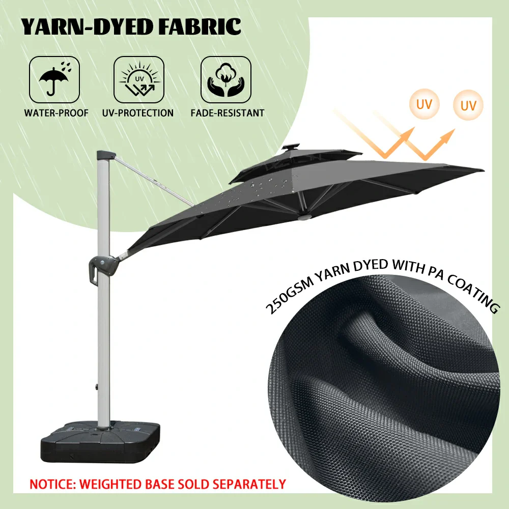 Cantilever Patio Umbrella with Solar Lights - Round - Image 48