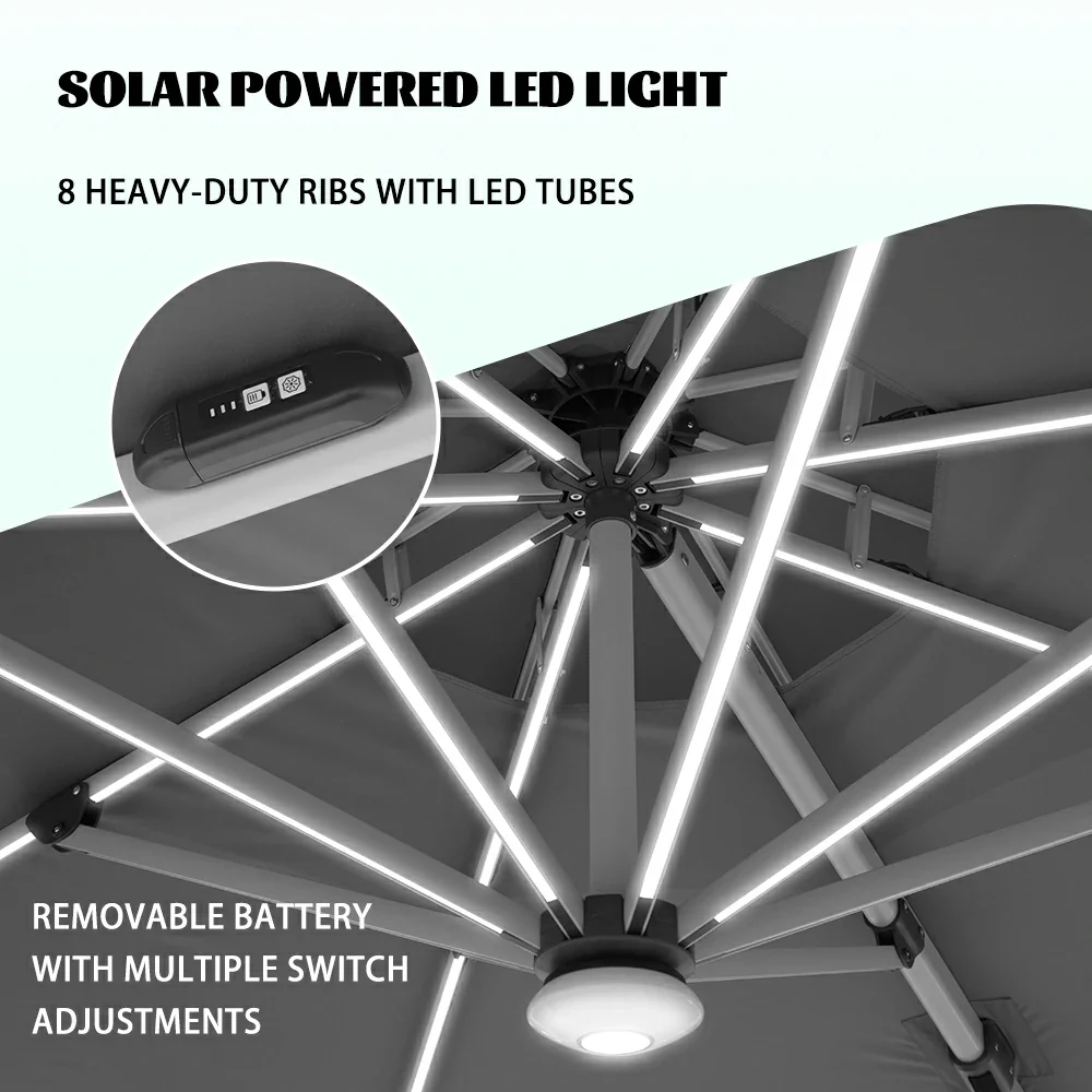 Cantilever Patio Umbrella with Solar Lights - Round - Image 49