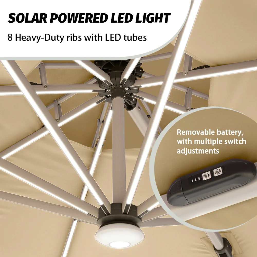 Cantilever Patio Umbrella with Solar Lights - Round - Image 5