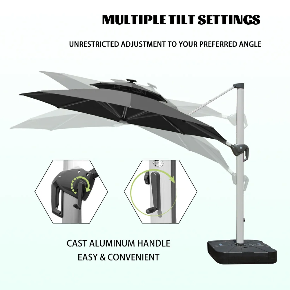 Cantilever Patio Umbrella with Solar Lights - Round - Image 50