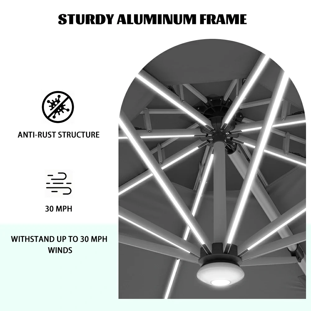 Cantilever Patio Umbrella with Solar Lights - Round - Image 52