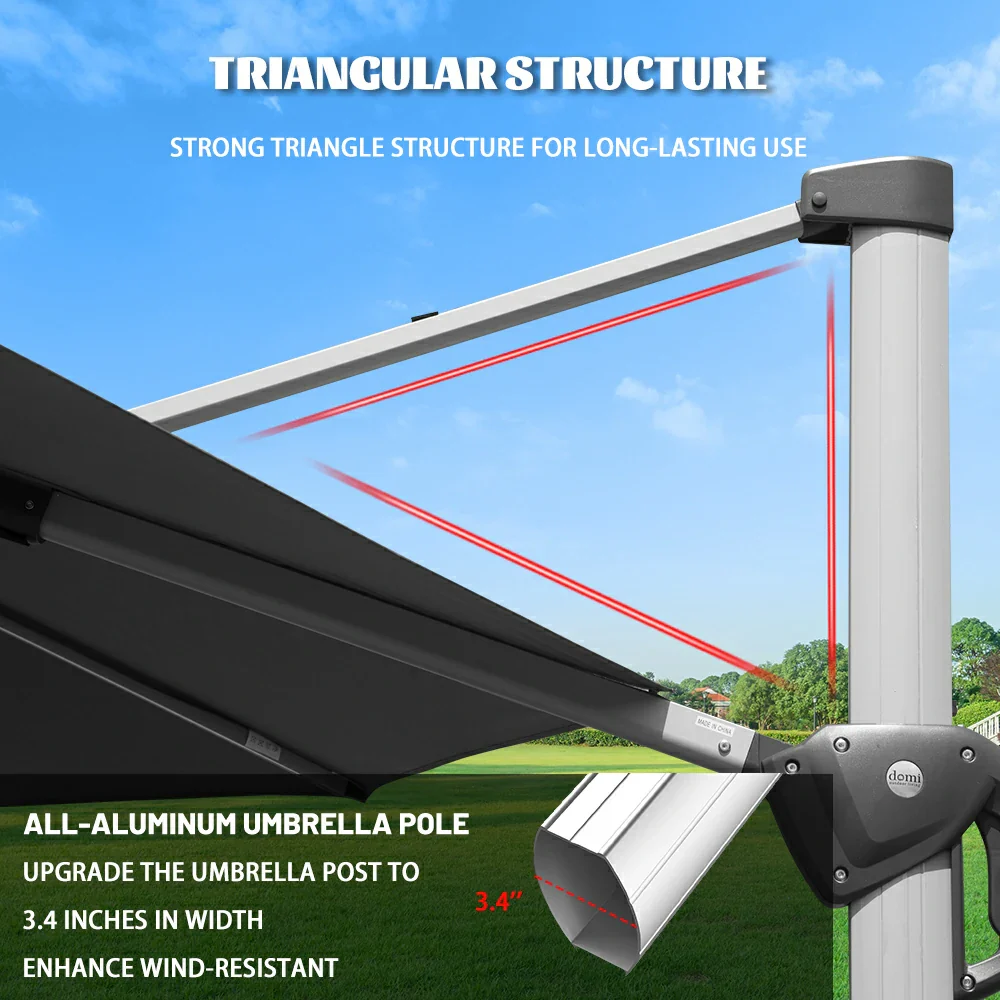 Cantilever Patio Umbrella with Solar Lights - Round - Image 55