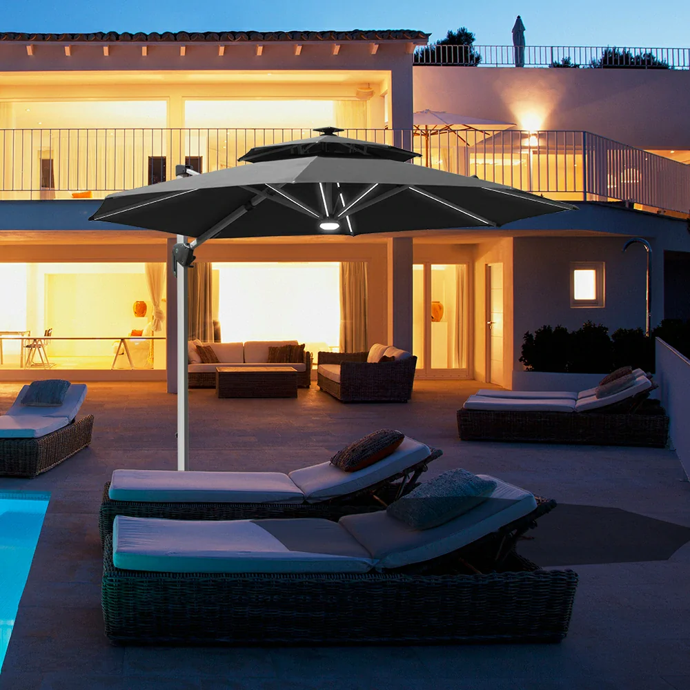 Cantilever Patio Umbrella with Solar Lights - Round - Image 56