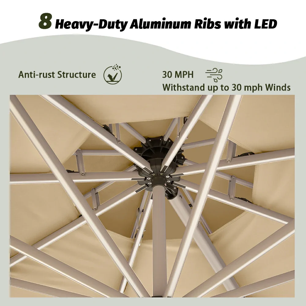 Cantilever Patio Umbrella with Solar Lights - Round - Image 7