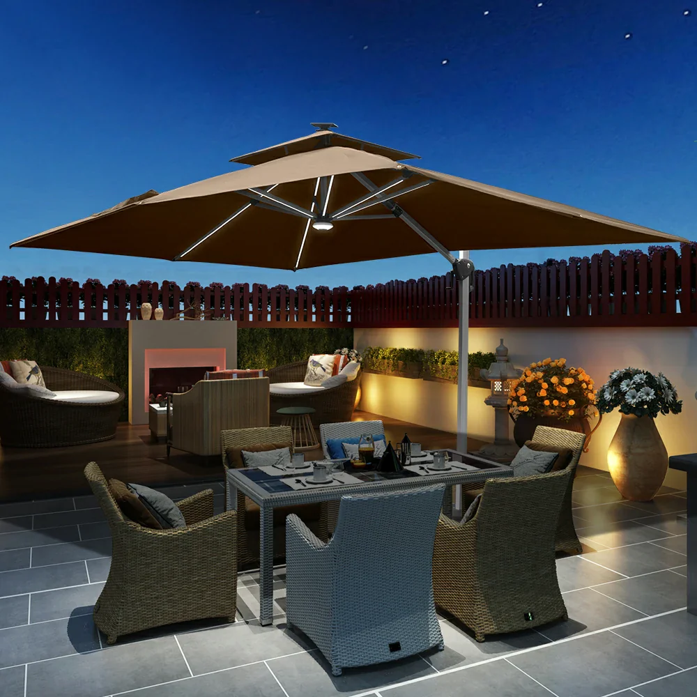 Cantilever Umbrella with Solar Lights - Rectangular - Image 12
