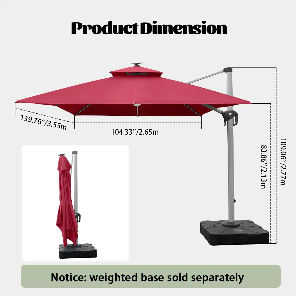 Cantilever Umbrella with Solar Lights - Rectangular - Image 14
