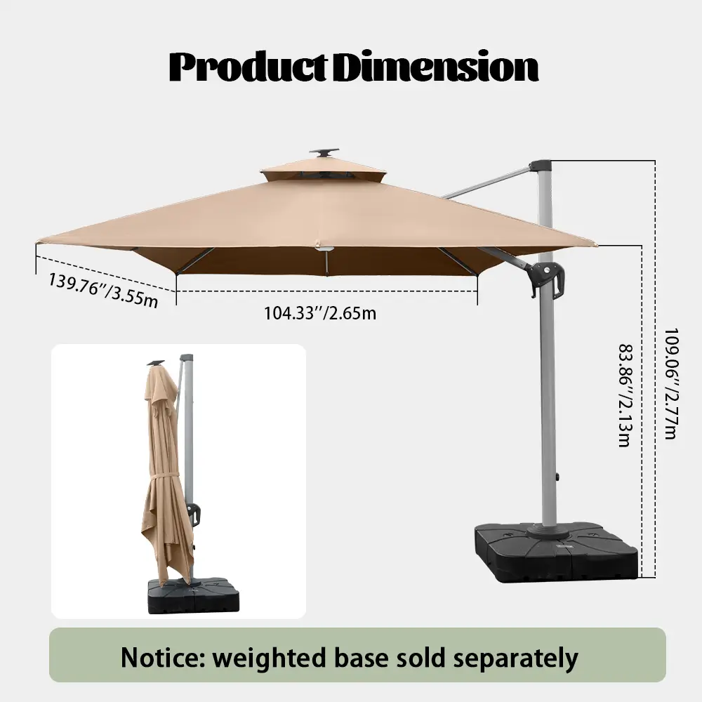 Cantilever Umbrella with Solar Lights - Rectangular - Image 3
