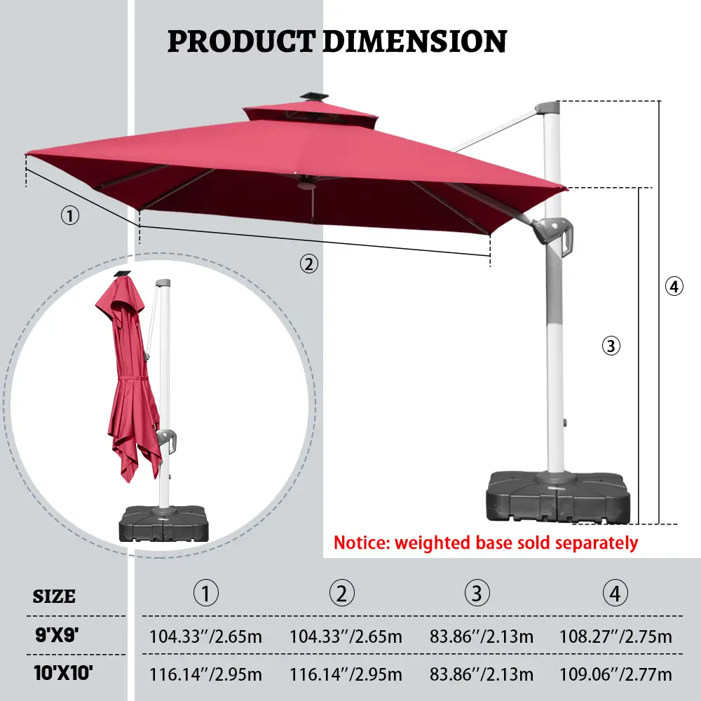 Cantilever Umbrella with Solar Lights - Square - Image 14