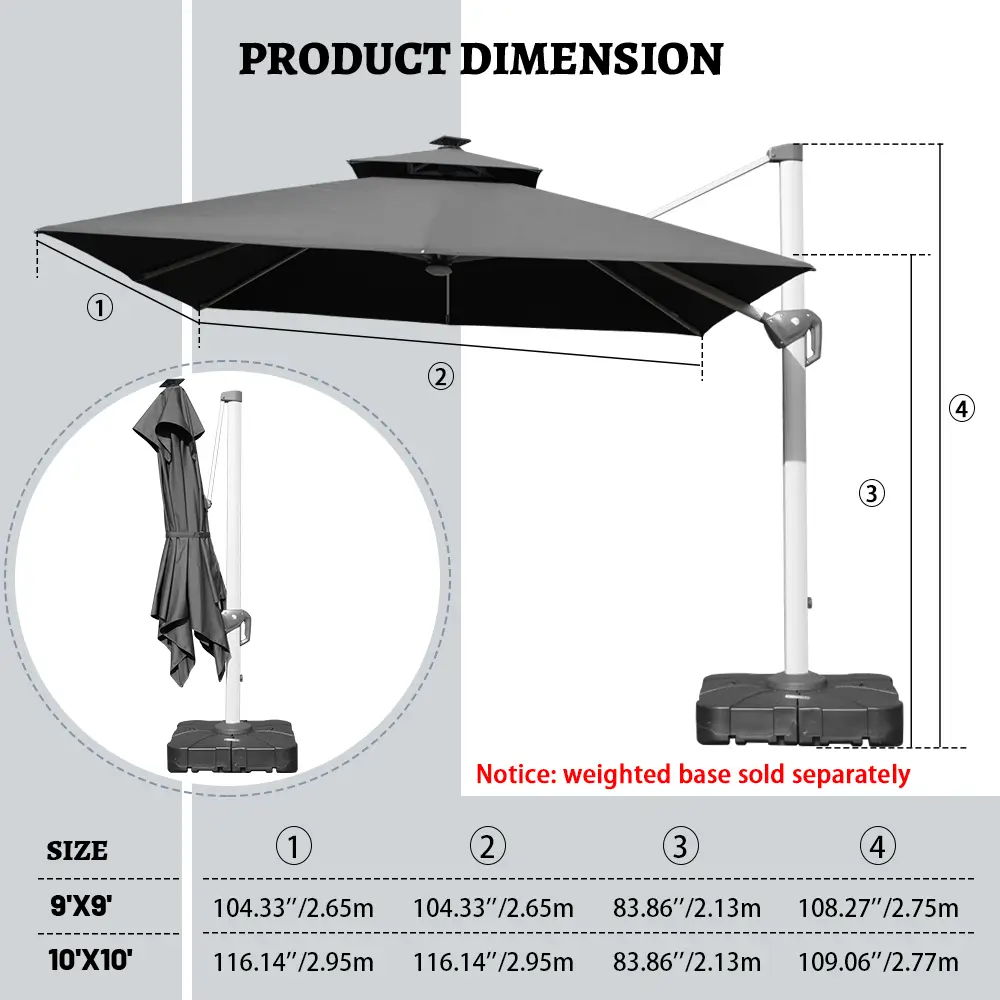 Cantilever Umbrella with Solar Lights - Square - Image 25