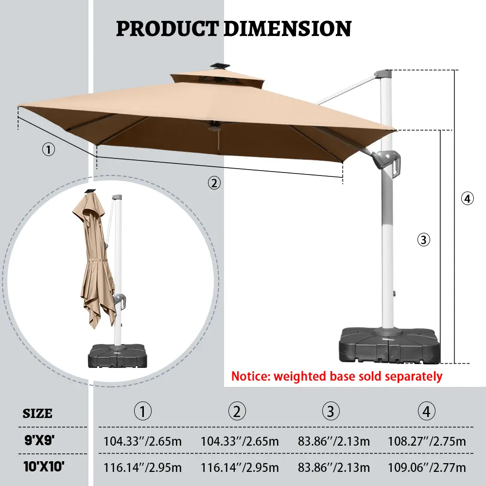 Cantilever Umbrella with Solar Lights - Square - Image 3