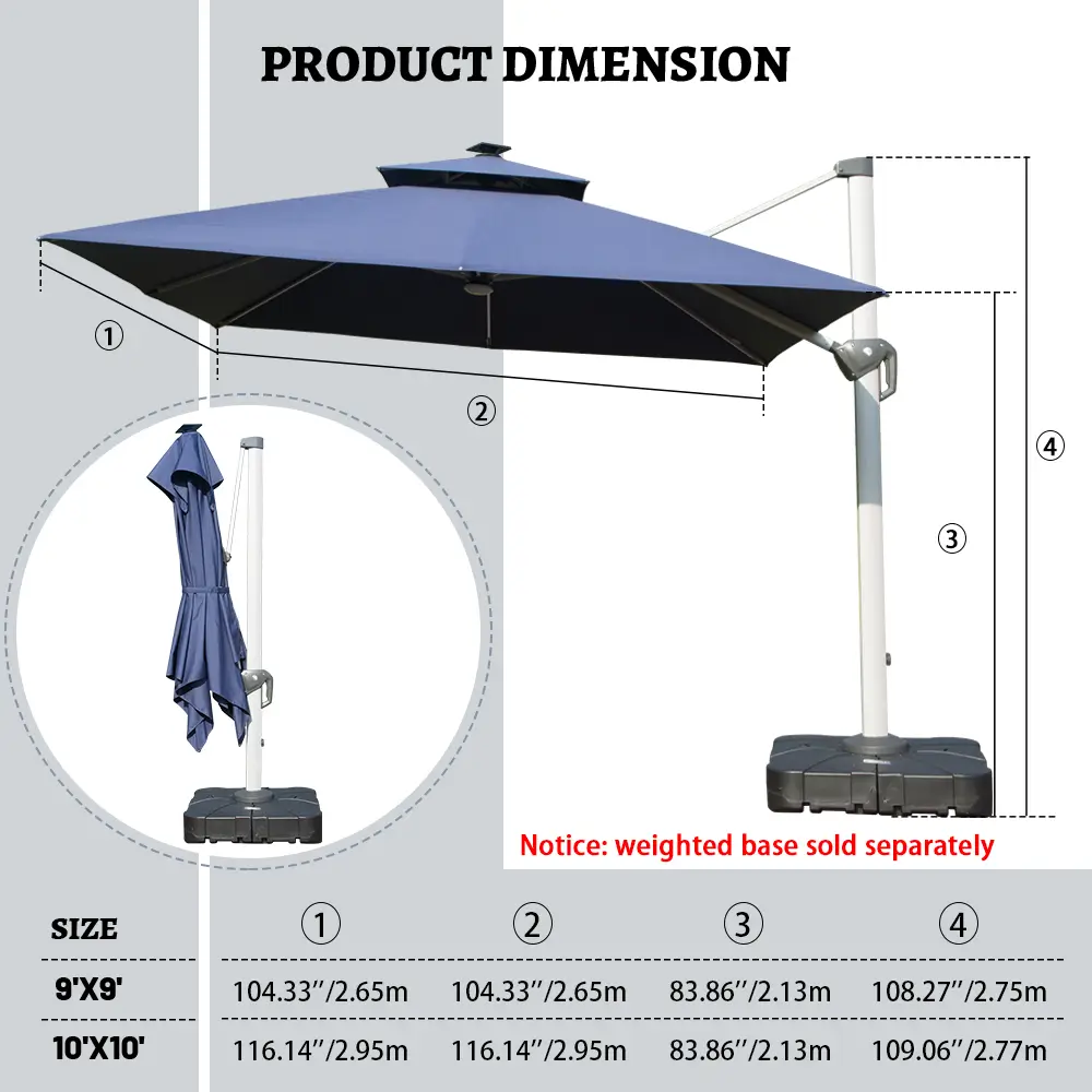 Cantilever Umbrella with Solar Lights - Square - Image 37