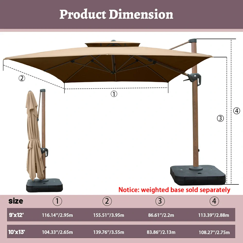 Cantilever Umbrella Wood Grain- Rectangular - Image 11