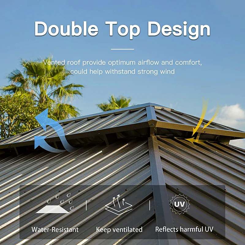 Aluminum Hardtop Gazebo Brown with Drainage Gutters - Image 102