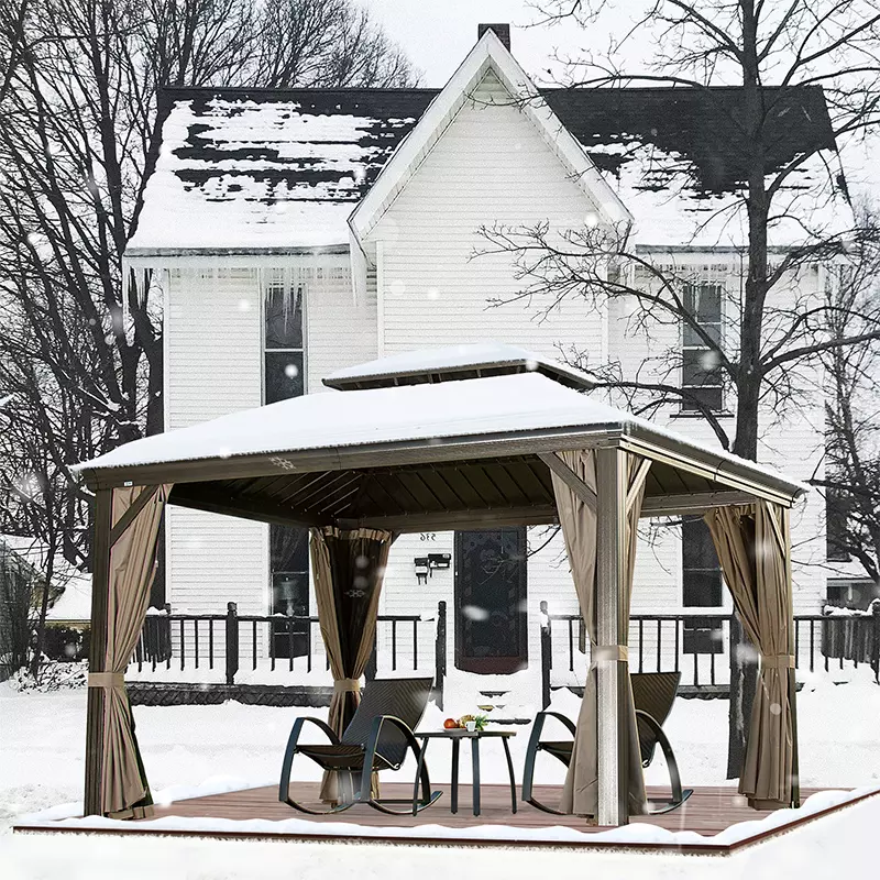 Aluminum Hardtop Gazebo Brown with Drainage Gutters - Image 13