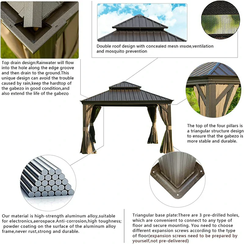 Aluminum Hardtop Gazebo Brown with Drainage Gutters - Image 16