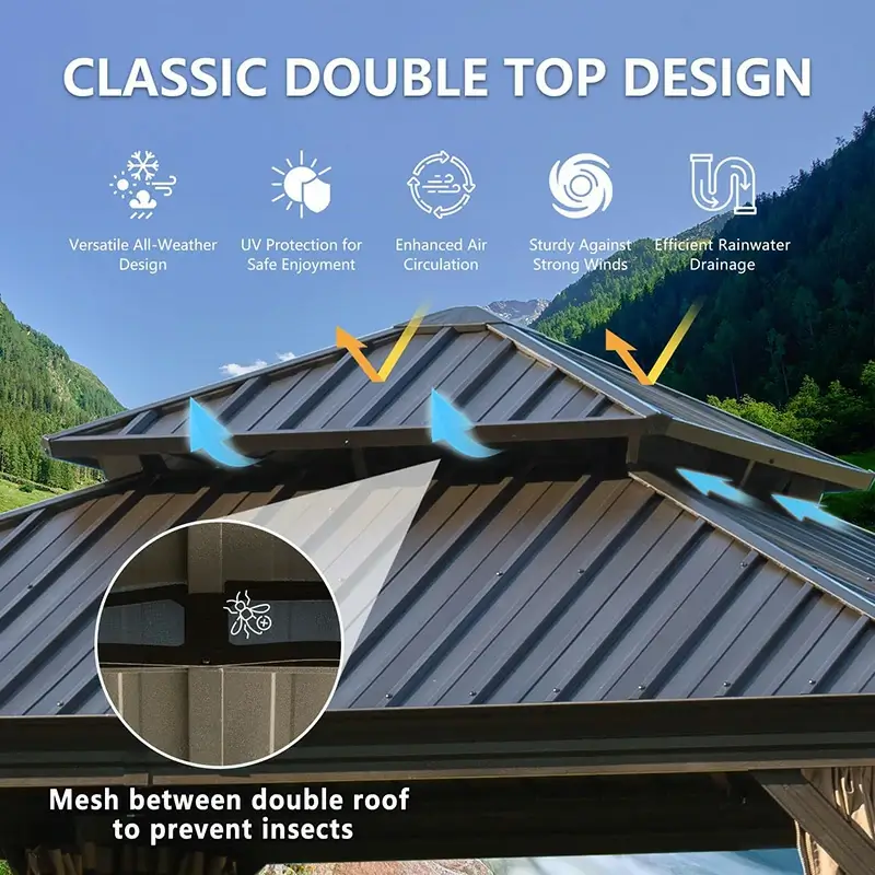 Aluminum Hardtop Gazebo Brown with Drainage Gutters - Image 17