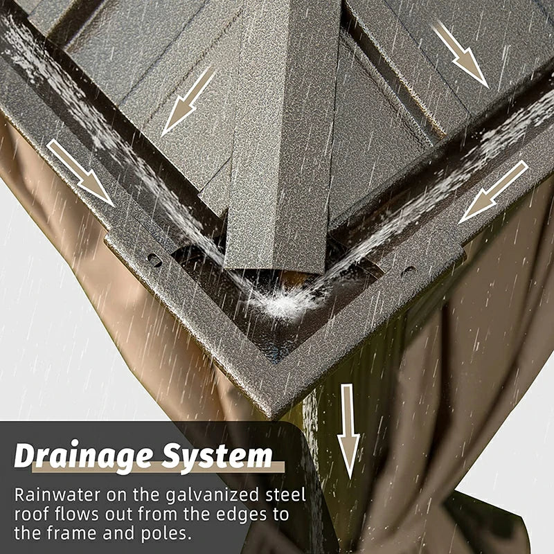 Aluminum Hardtop Gazebo Brown with Drainage Gutters - Image 18