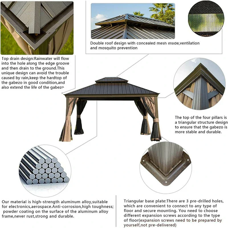 Aluminum Hardtop Gazebo Brown with Drainage Gutters - Image 24