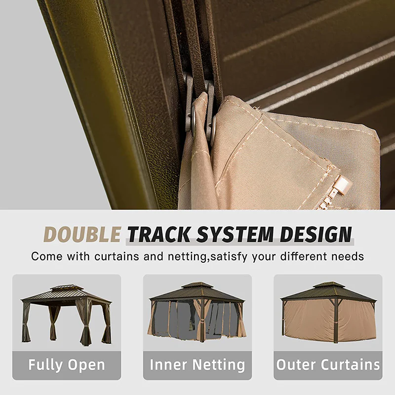 Aluminum Hardtop Gazebo Brown with Drainage Gutters - Image 28