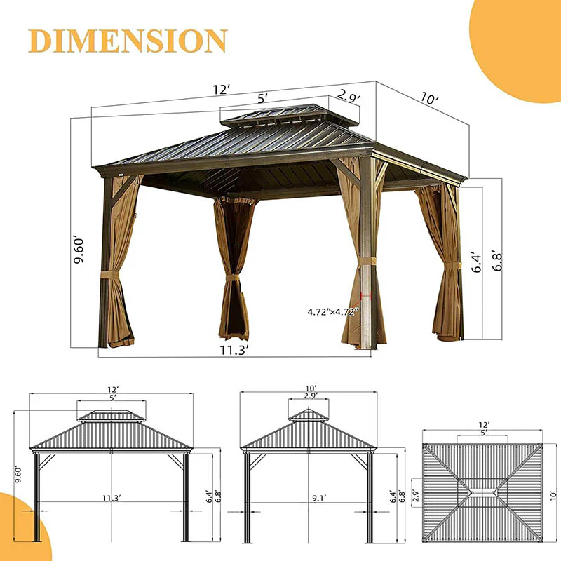 Aluminum Hardtop Gazebo Brown with Drainage Gutters - Image 3