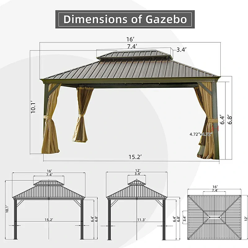 Aluminum Hardtop Gazebo Brown with Drainage Gutters - Image 32