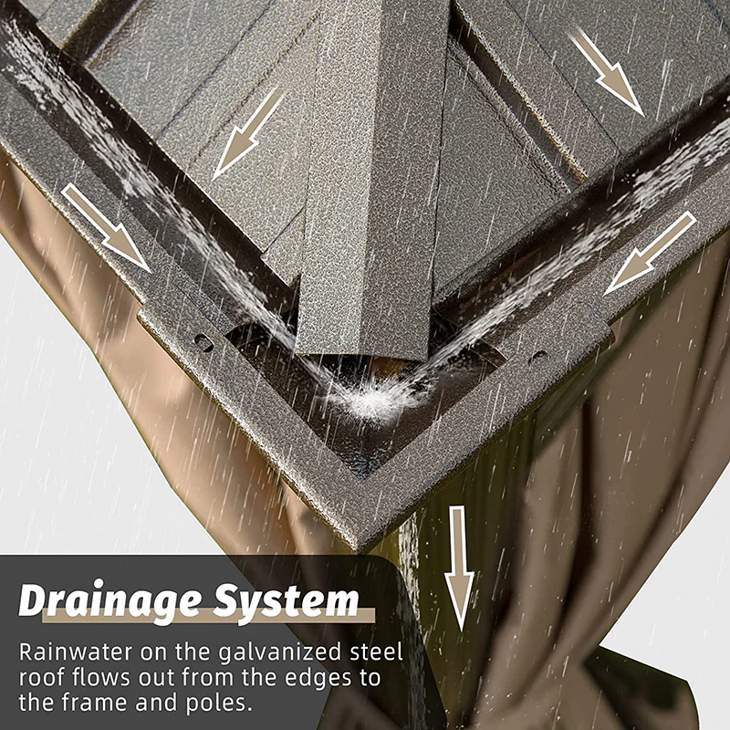 Aluminum Hardtop Gazebo Brown with Drainage Gutters - Image 34