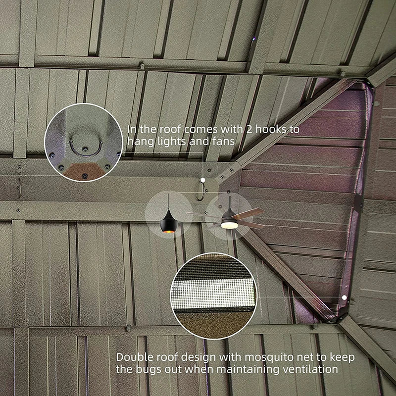 Aluminum Hardtop Gazebo Brown with Drainage Gutters - Image 38