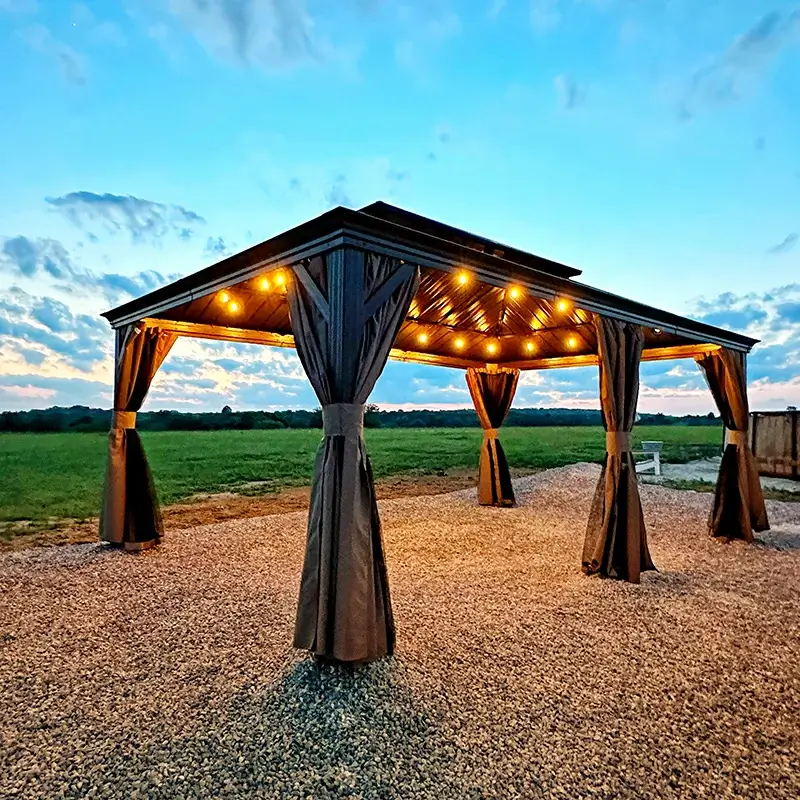 Aluminum Hardtop Gazebo Brown with Drainage Gutters - Image 42