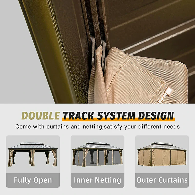 Aluminum Hardtop Gazebo Brown with Drainage Gutters - Image 47