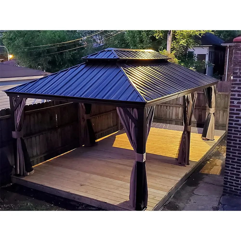 Aluminum Hardtop Gazebo Brown with Drainage Gutters - Image 51
