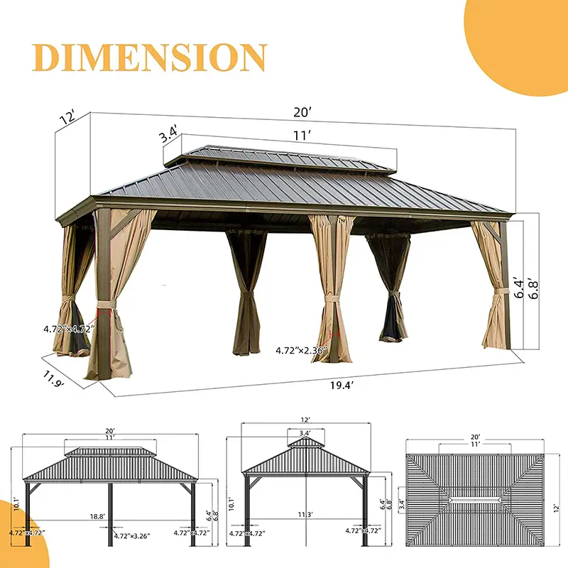 Aluminum Hardtop Gazebo Brown with Drainage Gutters - Image 52