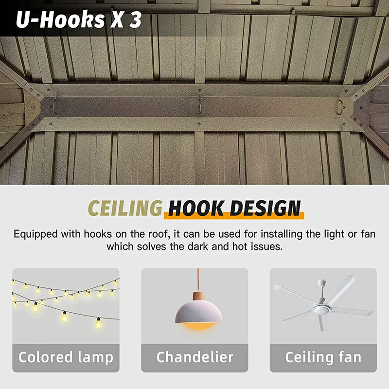 Aluminum Hardtop Gazebo Brown with Drainage Gutters - Image 57