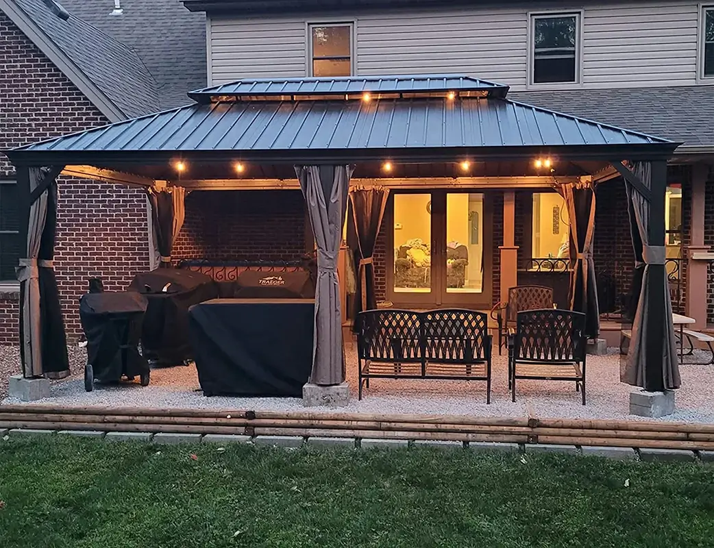 Aluminum Hardtop Gazebo Brown with Drainage Gutters - Image 58