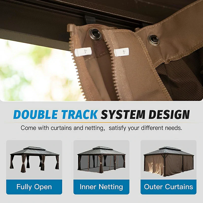 Aluminum Hardtop Gazebo Brown with Drainage Gutters - Image 67