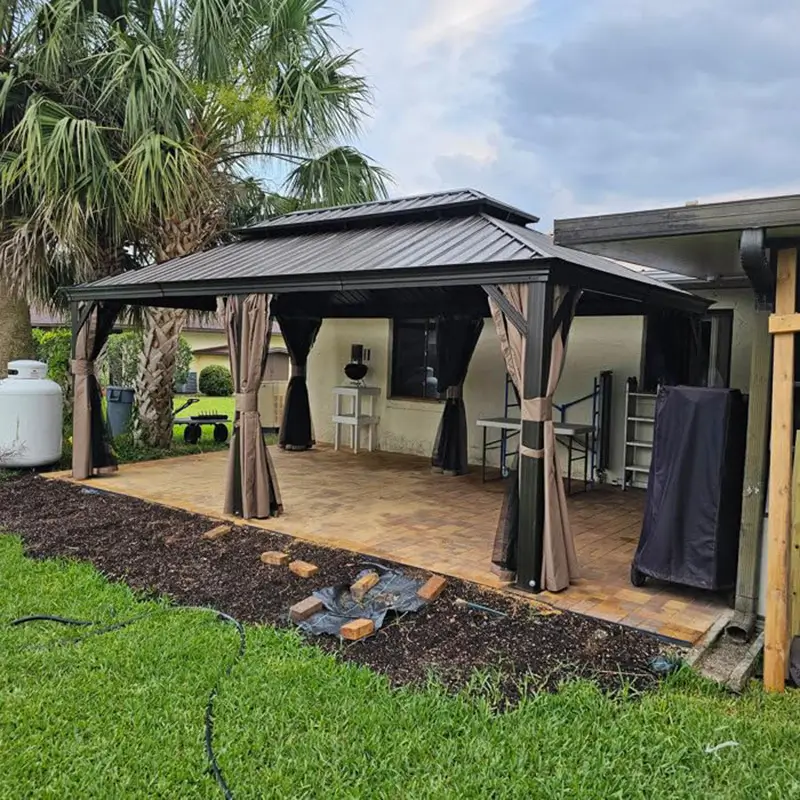 Aluminum Hardtop Gazebo Brown with Drainage Gutters - Image 69