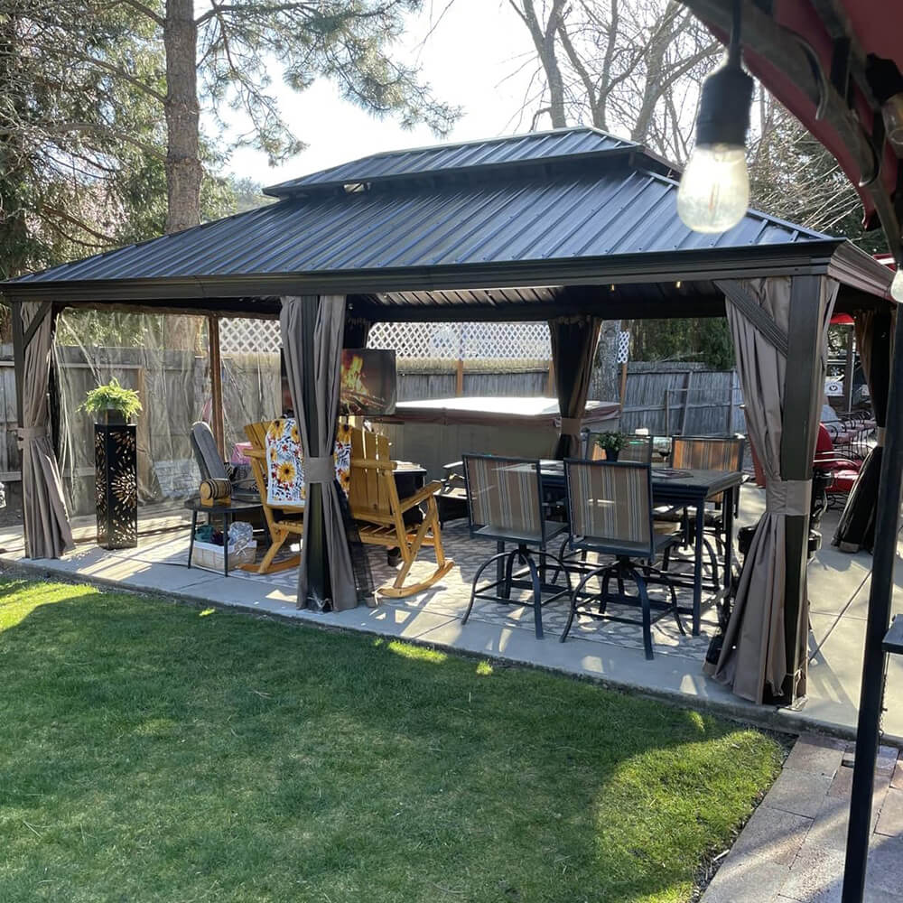 Aluminum Hardtop Gazebo Brown with Drainage Gutters - Image 72