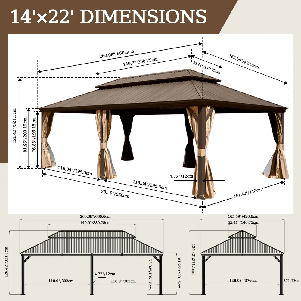 Aluminum Hardtop Gazebo Brown with Drainage Gutters - Image 73