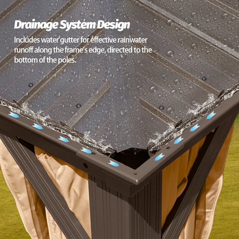 Aluminum Hardtop Gazebo Brown with Drainage Gutters - Image 74