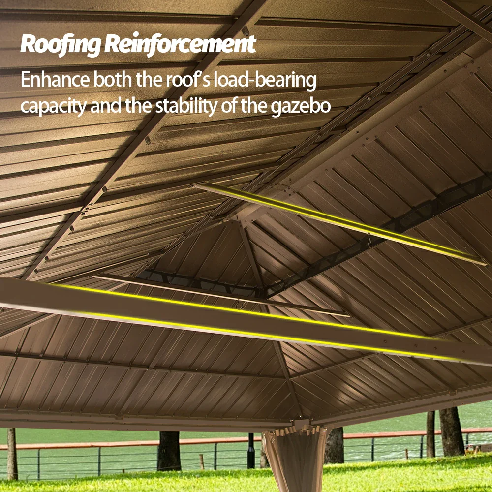 Aluminum Hardtop Gazebo Brown with Drainage Gutters - Image 78