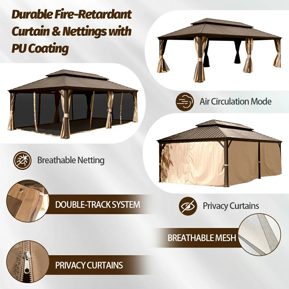 Aluminum Hardtop Gazebo Brown with Drainage Gutters - Image 79