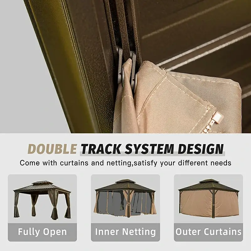 Aluminum Hardtop Gazebo Brown with Drainage Gutters - Image 8