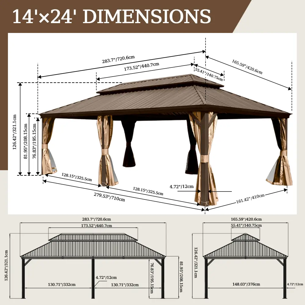 Aluminum Hardtop Gazebo Brown with Drainage Gutters - Image 86