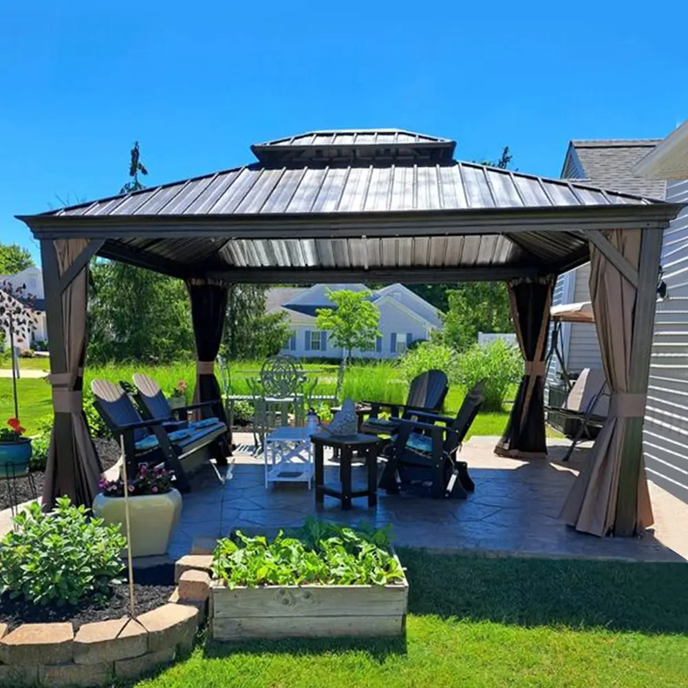 Aluminum Hardtop Gazebo Brown with Drainage Gutters - Image 94