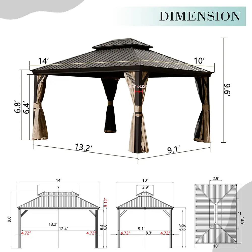Aluminum Hardtop Gazebo Brown with Drainage Gutters - Image 95