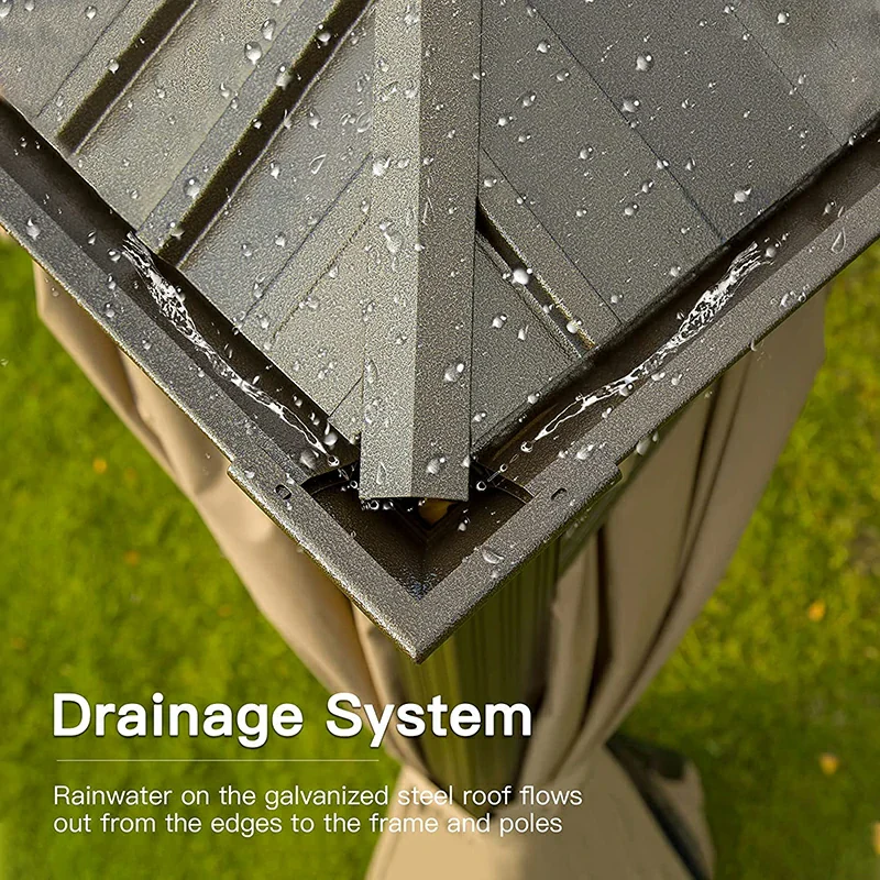 Aluminum Hardtop Gazebo Brown with Drainage Gutters - Image 98