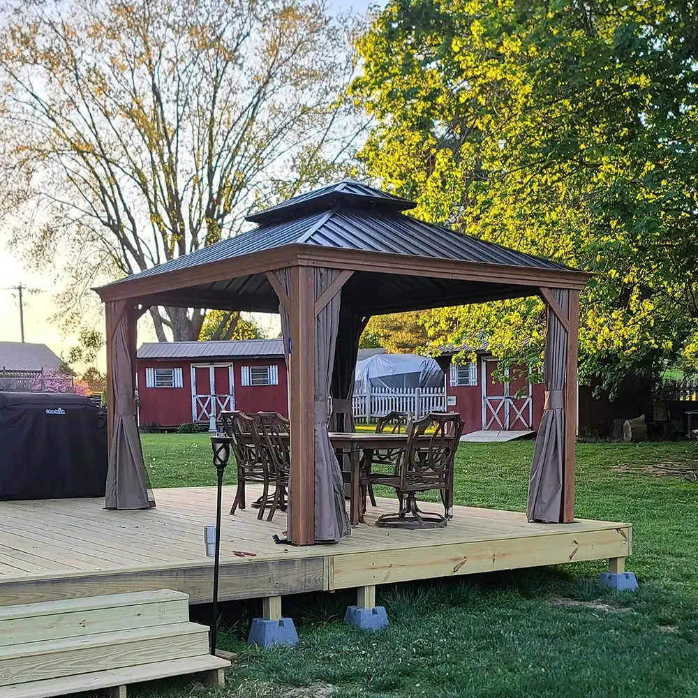 Aluminum Hardtop Gazebo Wood-Looking with Drainage Gutters - Image 10