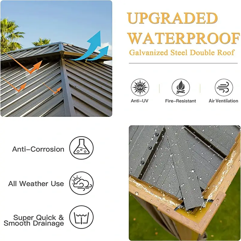 Aluminum Hardtop Gazebo Wood-Looking with Drainage Gutters - Image 100