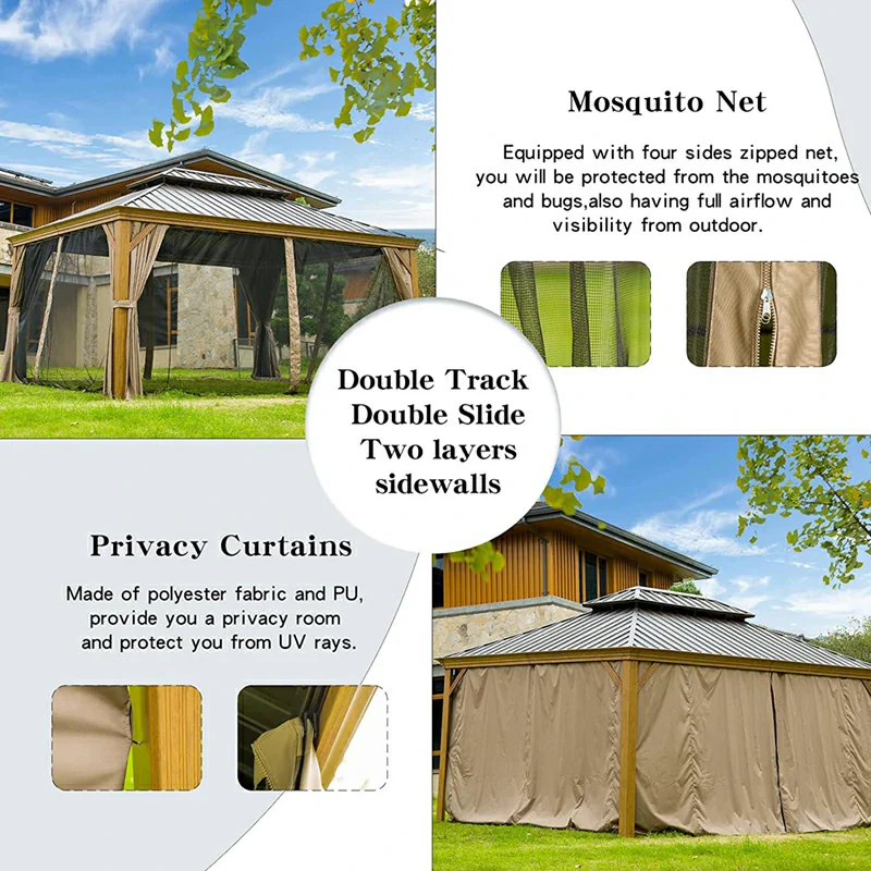 Aluminum Hardtop Gazebo Wood-Looking with Drainage Gutters - Image 101