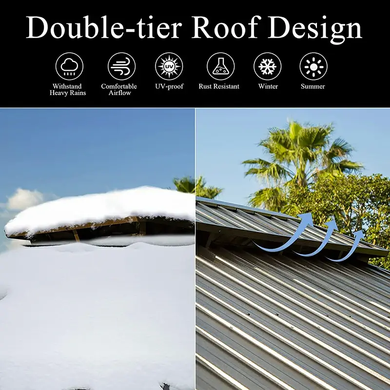 Aluminum Hardtop Gazebo Wood-Looking with Drainage Gutters - Image 105