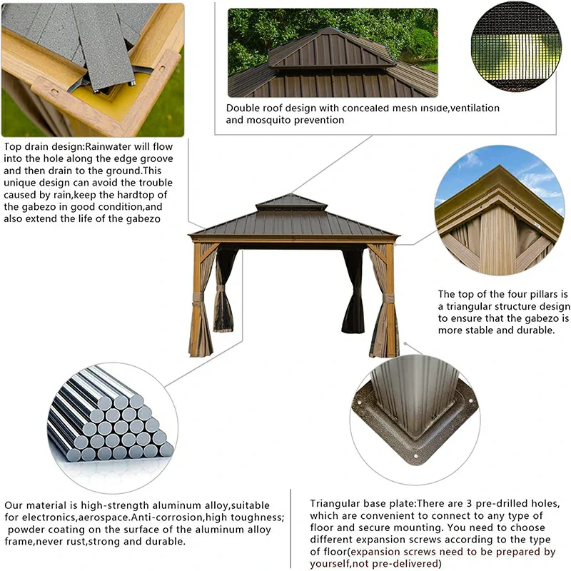 Aluminum Hardtop Gazebo Wood-Looking with Drainage Gutters - Image 16